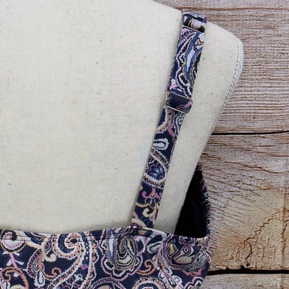 Lands' End Women's Navy Retro Paisley Print Square Neck Tankini Size 14D - Picture 6 of 13